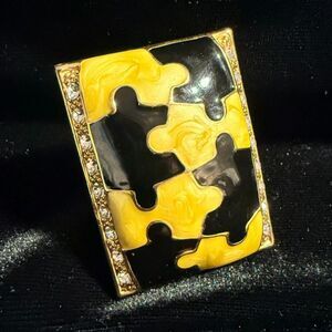Vintage Camille Lucie Enamel Puzzle Statement Cocktail Ring size 6.75